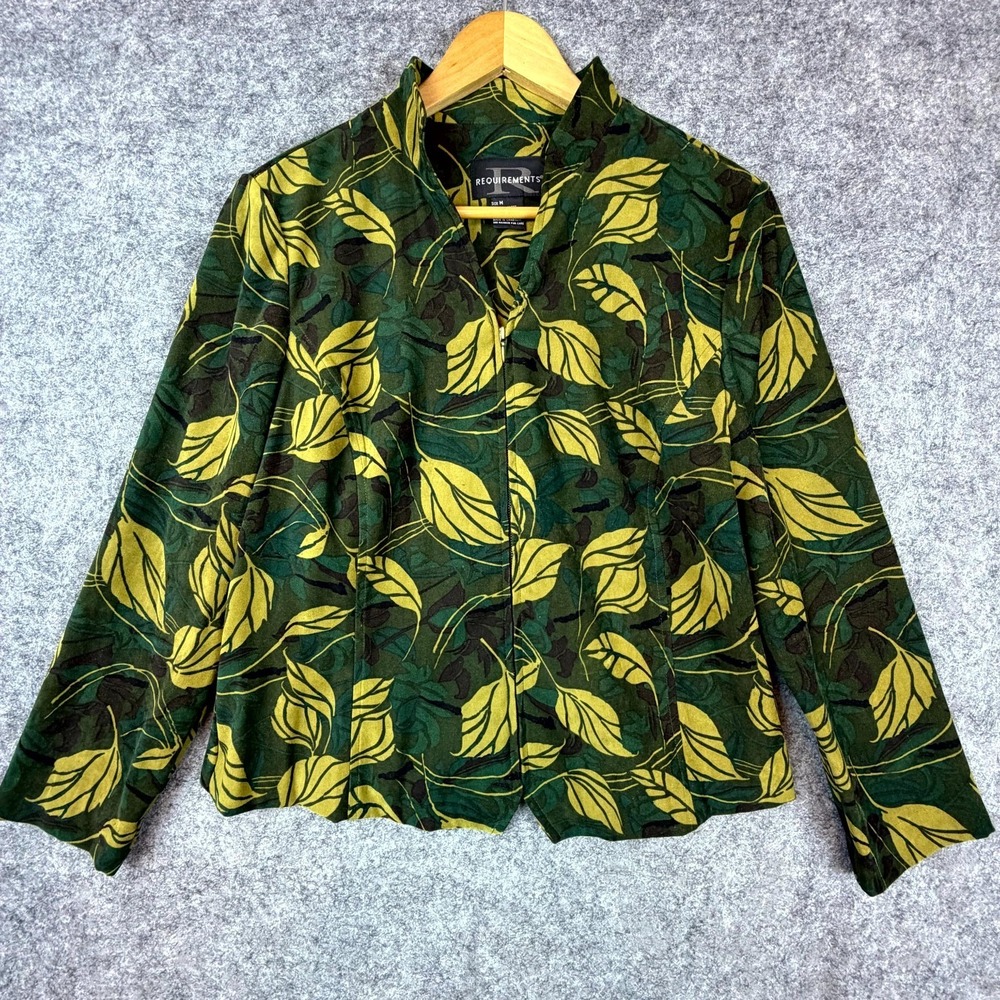 Requirements Jacket Womens Medium Green Yellow Leaves Full Zip Artsy Boho Chic